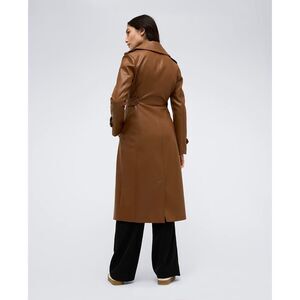 Kenneth Cole Faux Leather Belted Trench Coat In Cognac Size L
